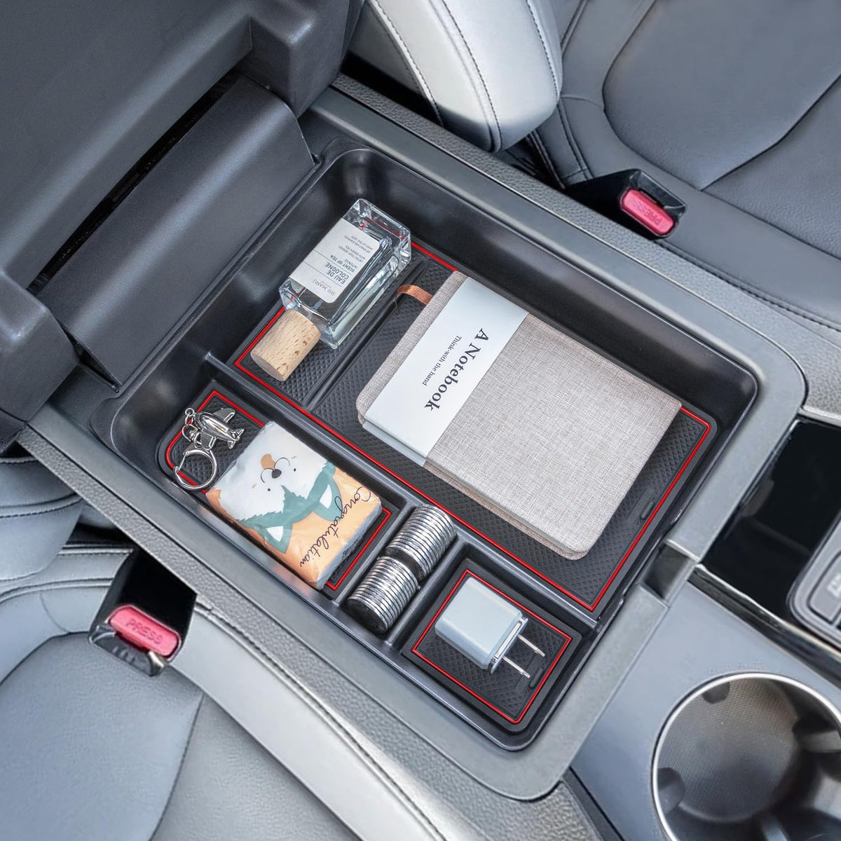 PIMCAR Center Console Organizer for 2023-2026 Honda Pilot, 2024-2026 Honda Ridgeline/Passport Upgrade Design Tray Accessories Interior Armrest Box Divider ABS Plastic Material-Red Trim