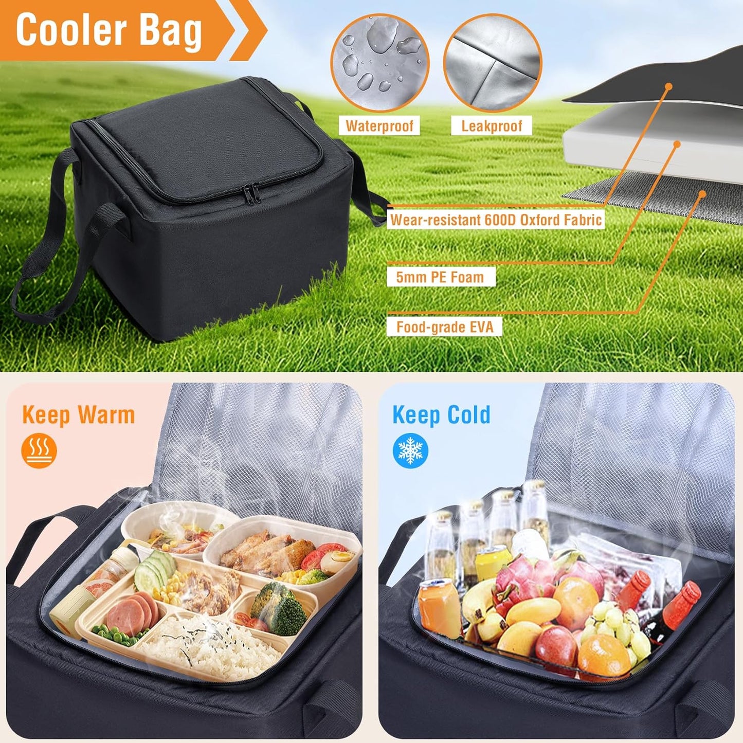 Rifachua Car Front Trunk Organizer with Cooler Bag Compatible with Tesla Model Y Model 3 2020-2026, Foldable Grocery Frunk Storage Bag Collapsible for Car SUV with Multi Compartment，Black