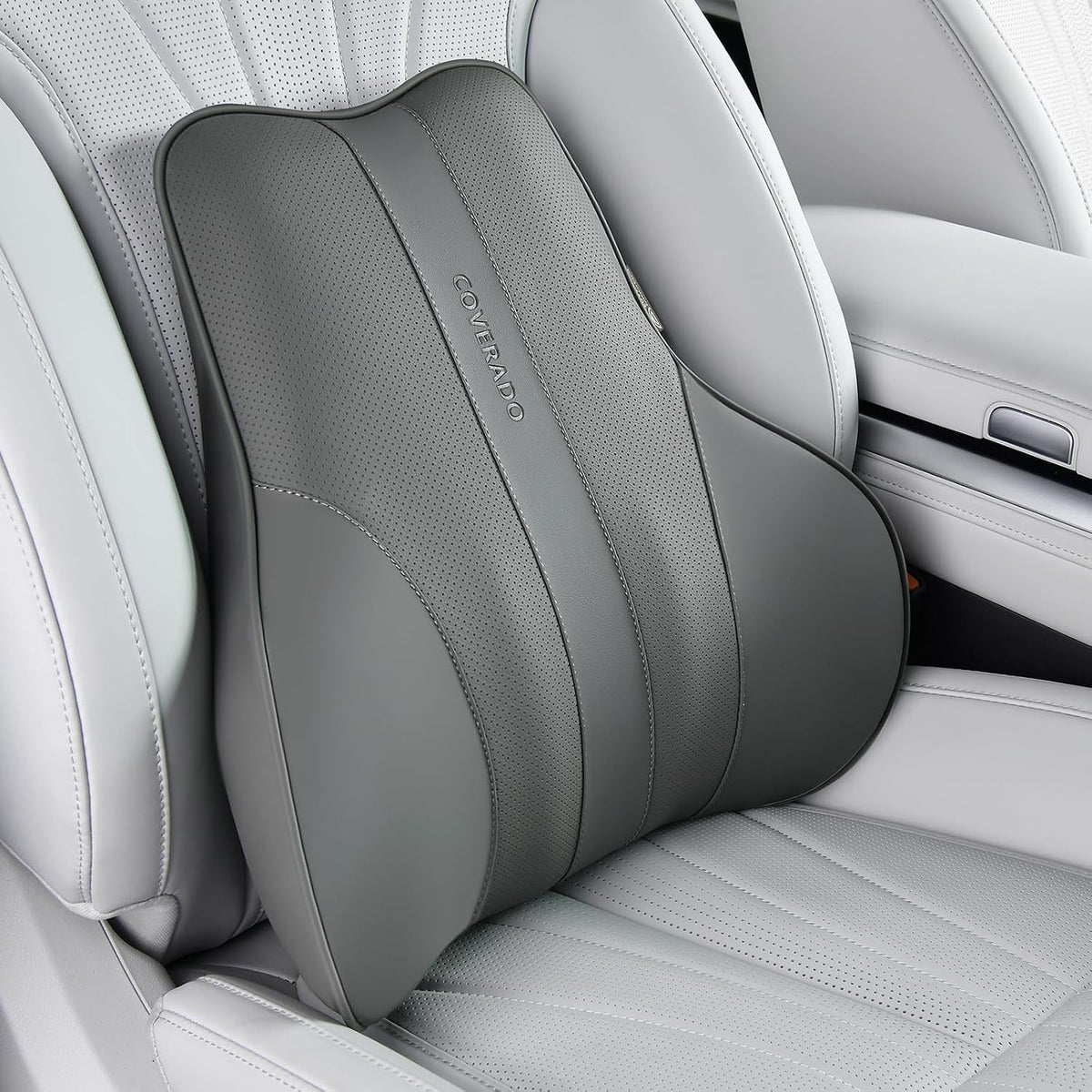 Coverado Lumbar Support Pillow for Car, Ergonomic Memory Foam Back Pillow for Office Chair, Back Cushion for Back Pain Relief, PU Leather Car Lumbar Support for Driving Seat