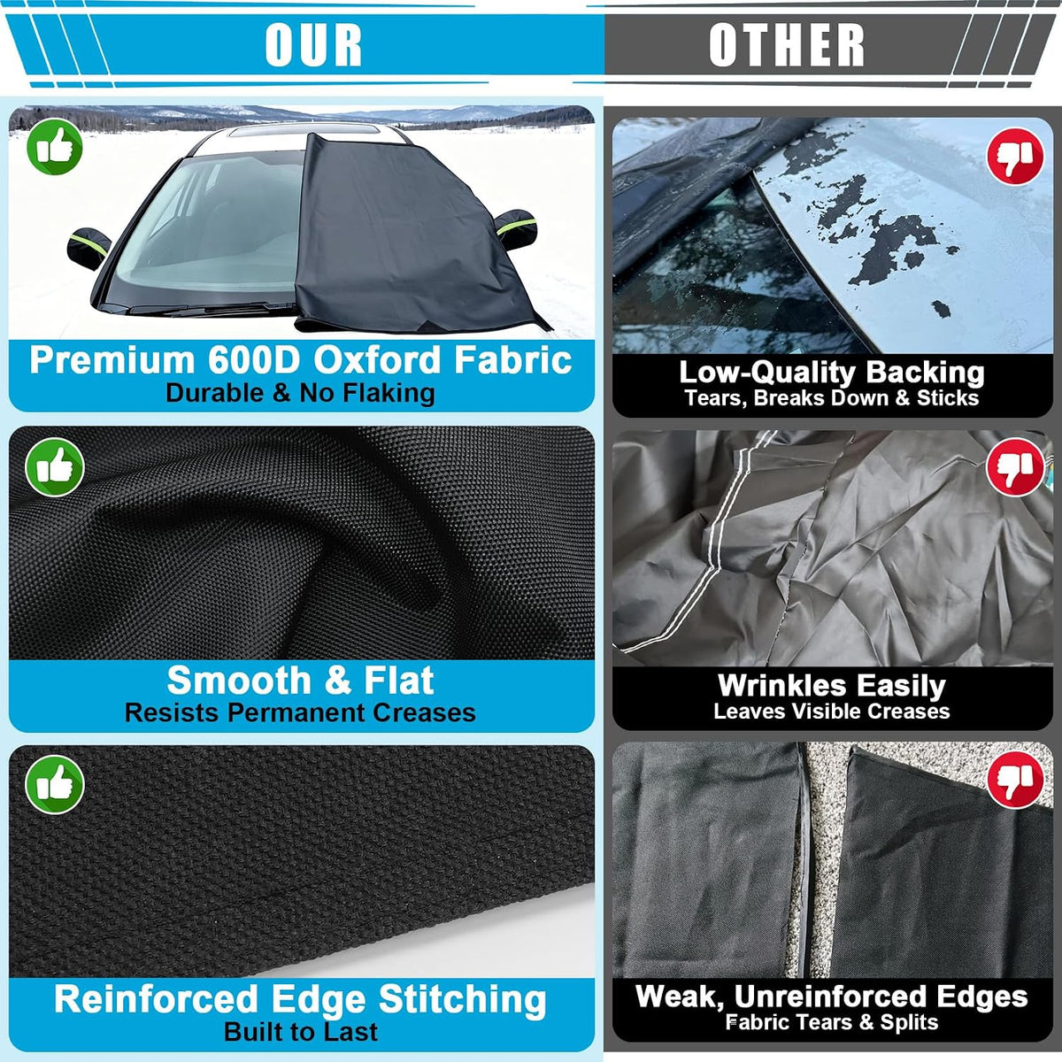 Tevlaphee Windshield Cover for Ice and Snow, 5 Magnets, Mirror Covers