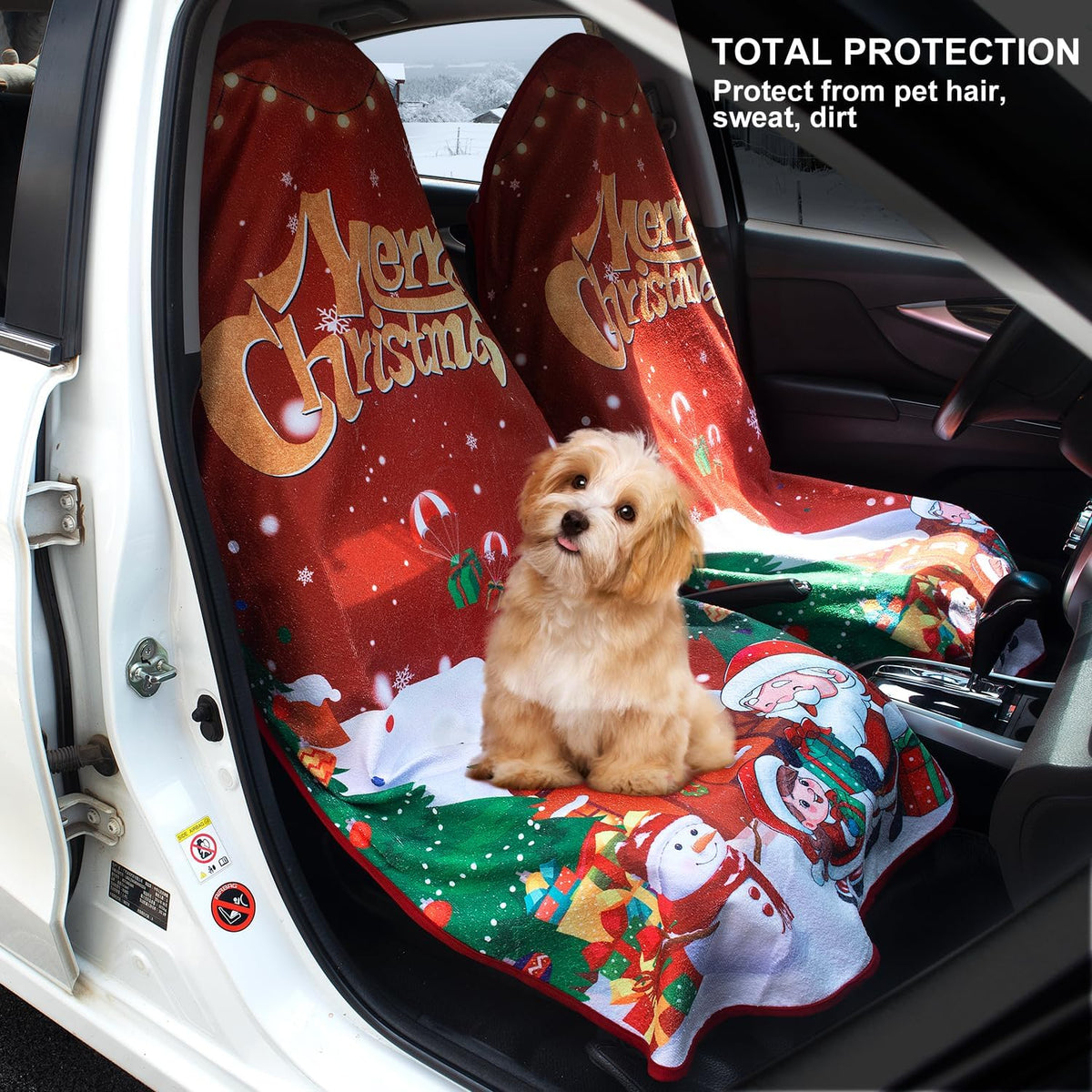 Waterproof Sweating Car Seat Cover for Post Gym Workout, Running, Swimming, Beach and Hiking, Universal Fit Non-Slip Bucket Seat Protector for Cars SUV Trucks, Machine Washable (1pcs-Xmas)