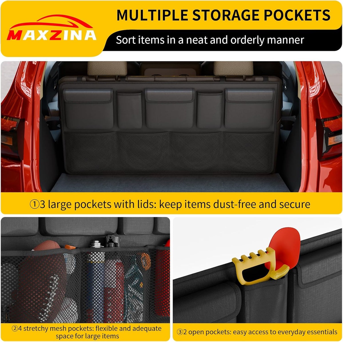 Car Trunk Organizer Large Capacity Backseat Hanging Organizer (41"*20") Collapsible Oxford Cloth Car Storage Bag with 9 Pockets for SUV&Truck&MPV Accessories (Black)