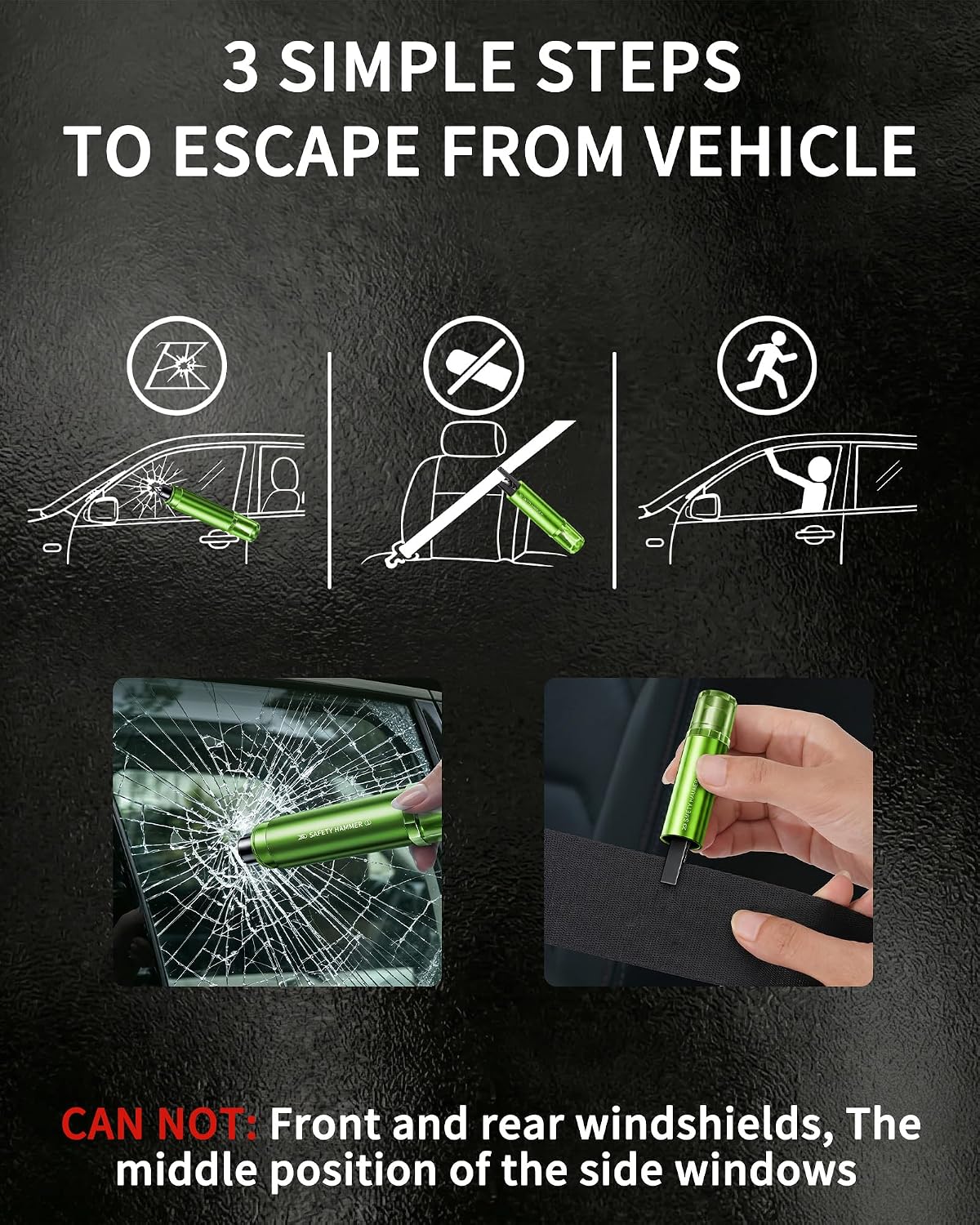 Spring Loaded Window Punch, Glass Breaker and Seatbelt Cutter, 4Pcs