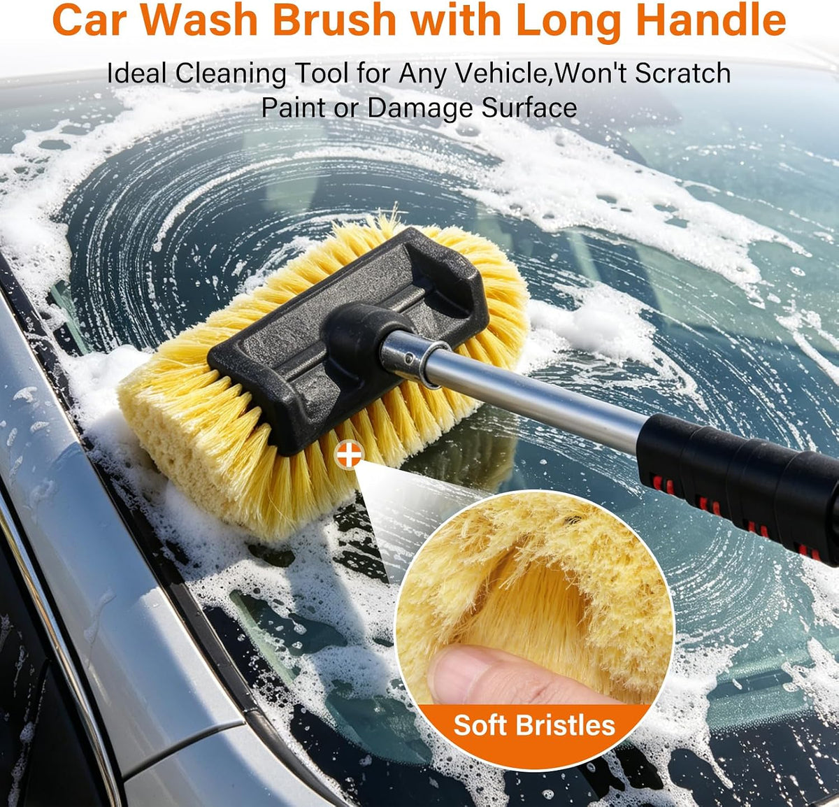 12FT Car Wash Brush with Long Handle,Car Clean Kit with 12in Soft Brush