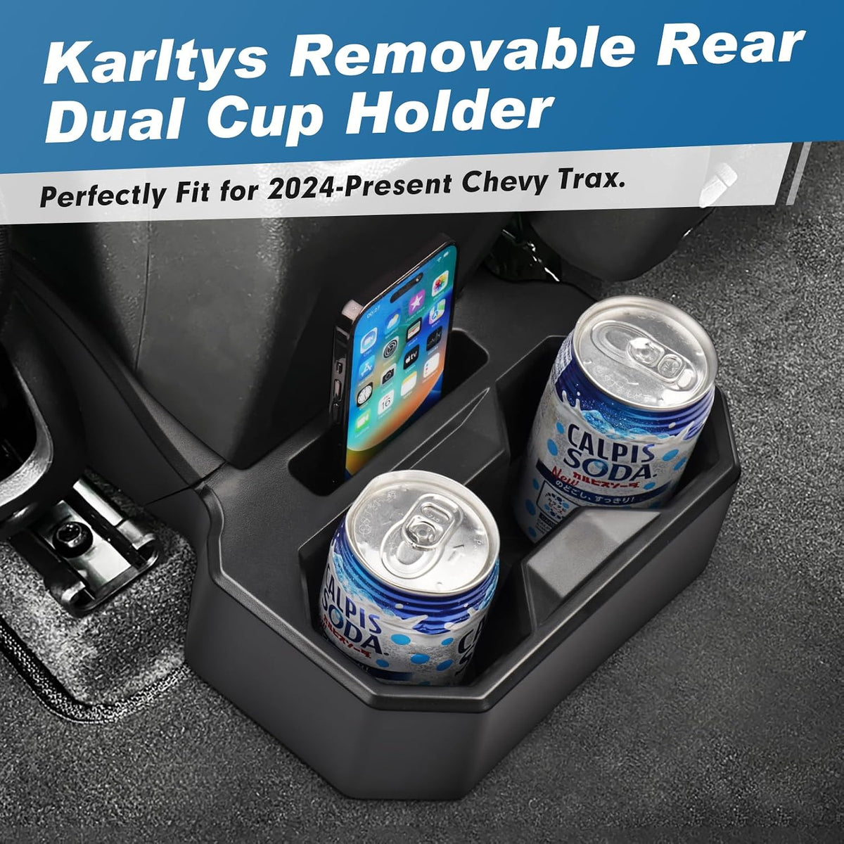Karltys Car Backseat Cup Holder, Fixable Rear Cup Holder Organizer Tray with Tools, Interior Accessories Floor Back Seat Cup Holder for Chevy Chevrolet Trax 2024 2025 2026