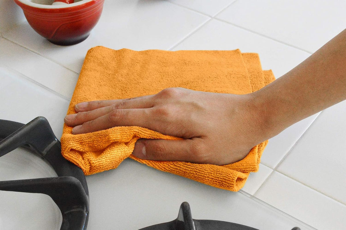 Detailer's Preference Premium Edgeless Microfiber Towels, 350 GSM, Ultra Soft, Lint-Free, Streak-Free, Scratch-Free, Highly Absorbent, for Auto, Home, and Detailing,16x16, 12-Pack, Orange