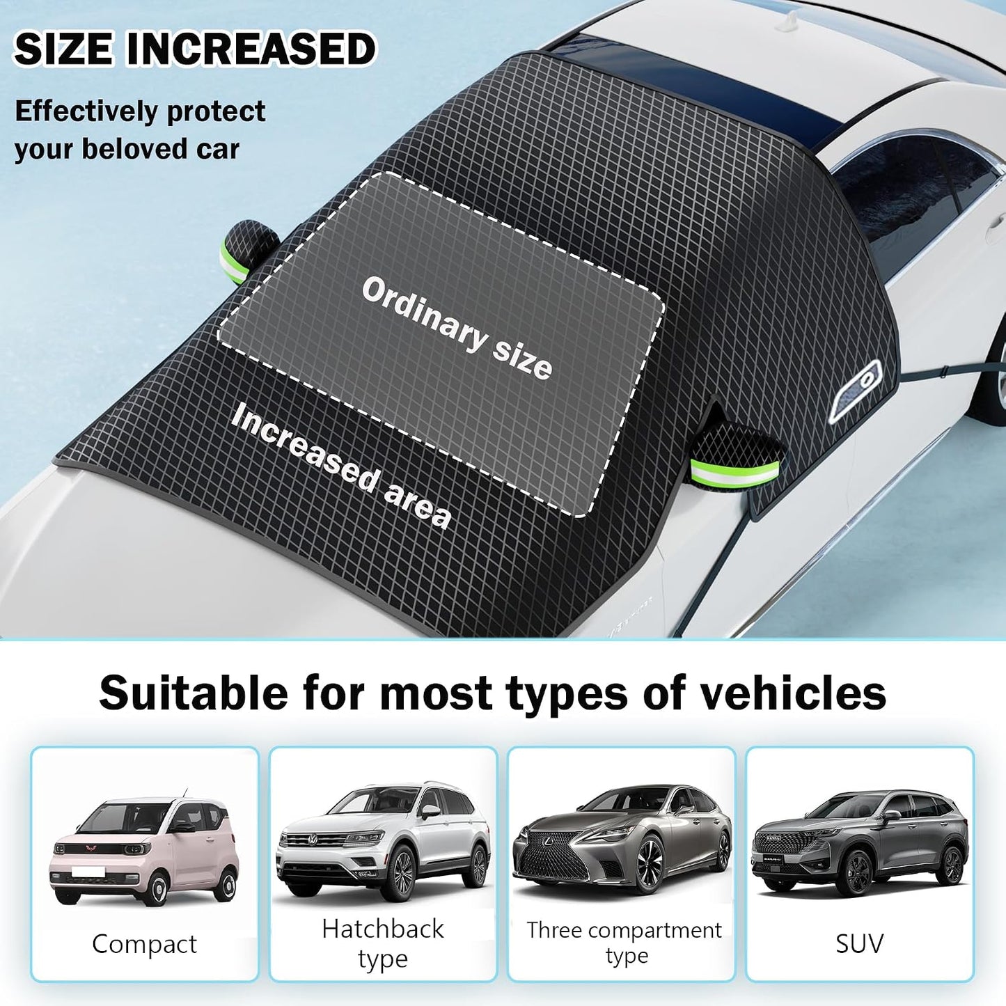 Large Car Windshield Cover for Ice and Snow - Automotive Windshield Snow Covers with Side Window & Rearview Mirror Protector, Winter Magnetic Car Anti-Snow Cover, Universal for Most Cars,Sedan,SUV