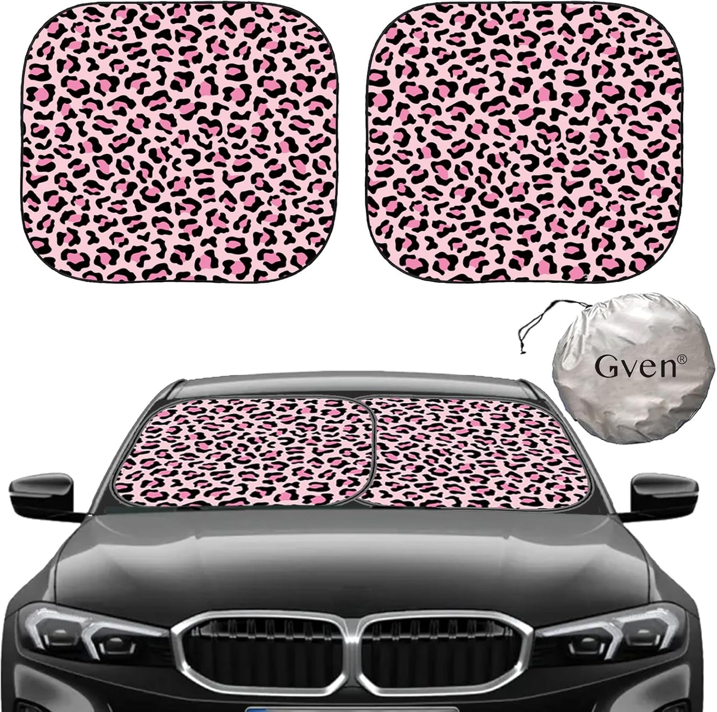 Gven Windshield Sun Shade for Car 2-Piece Foldable Sunshade for Front Windows, Blocks UV Rays, Automotive Interior Sun Protection Car Summer Accessories（Floral,M）