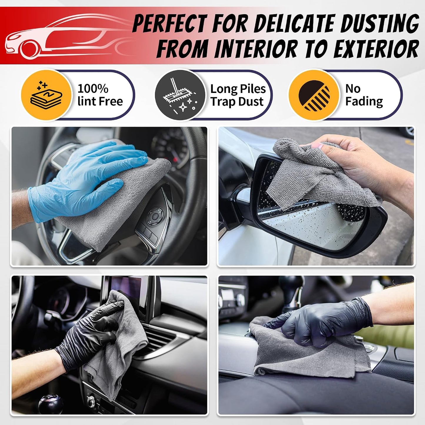 FIXSMITH Shop Towels, Pack of 50, Grey Microfiber Cleaning Cloth Bulk, Microfiber Towels for Cars, All-Purpose Absorbent Cleaning Rags, Dust Cloth for Automotive, Mechanic, Garage, 11.5 x 11.5 inch