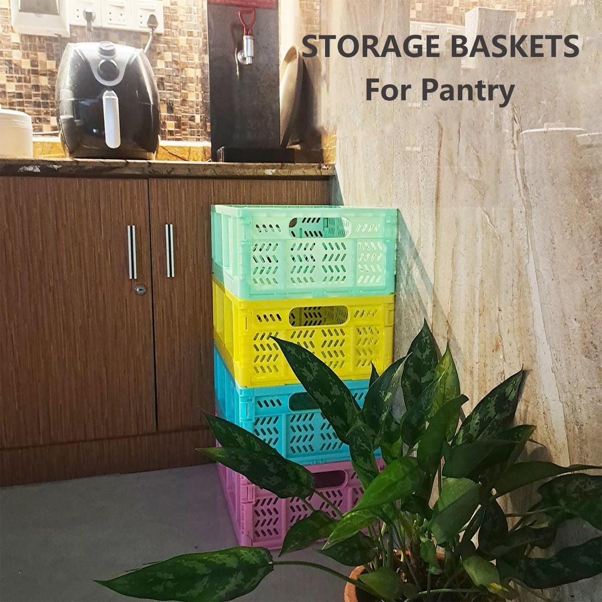 20L Folding Crate, 4Pack Plastic Storage Baskets Organizer for Home and Office,Collapsible Storage Crates for Home Office and Outdoor Organizer.(Pink)