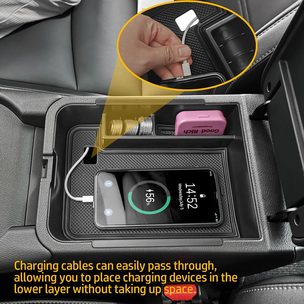 Center Console Organizer Tray for 2020-2025 Nissan Sentra, Black Trim