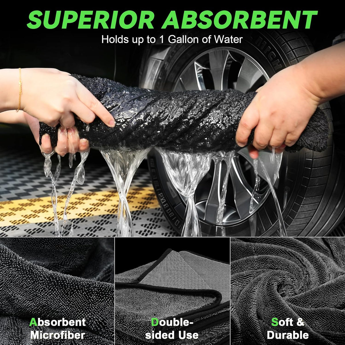 SMINDER 2-Pack Microfiber Towels for Cars 36"x24", Extra Large Ultra Absorbent Car Wash Drying Towels Detailing Supplies for SUVs and Trucks, No Streaks, Spots or Scratches
