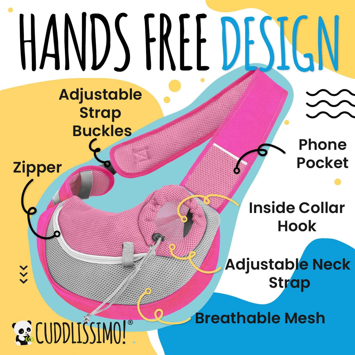 Cuddlissimo Small Dog Sling Carrier, Pet Cat Sling, Puppy Pouch - Pink-S