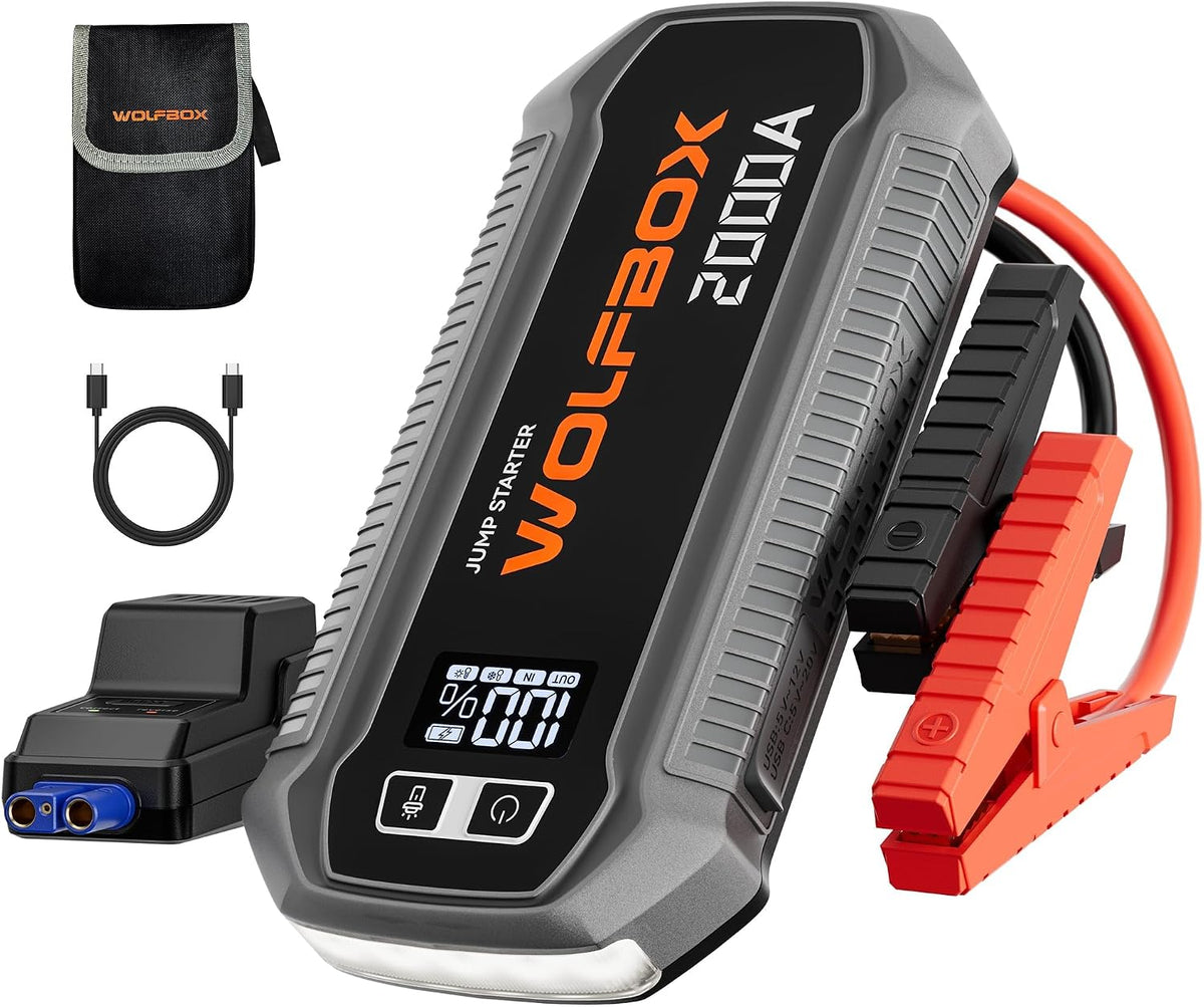 WOLFBOX 2000A &44.4Wh Battery Jumper Starter Portable(7L/6L),with Booster