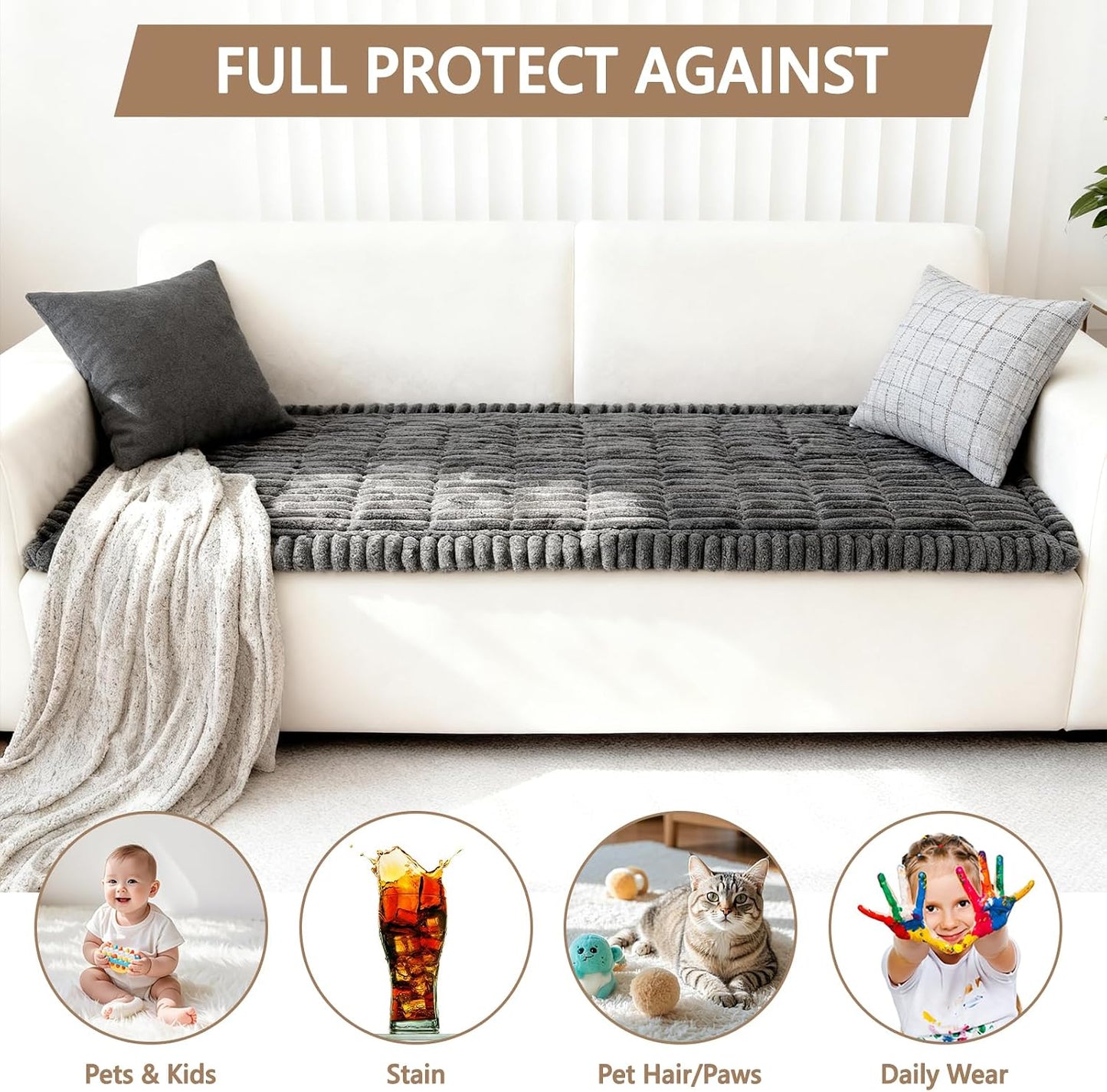 Capslpad Couch Covers for Dogs Washable Non Slip Pets Sofa Covers Fuzzy Sofa Slipcover Geometric Pet Friendly Mat Cushion Protector Travel Pet Mat for Living Bedroom Car Back Seat, Dark Gray 27.5"x59"
