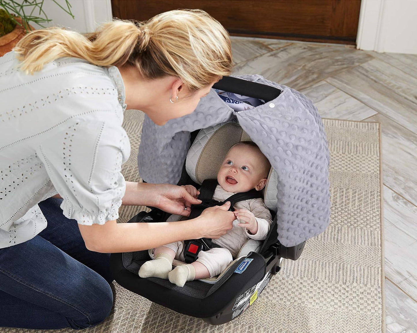 Rquite Baby Car Seat Cover, Carseat Covers Baby Boy, Minky Infant Car Seat Cover Winter, Peekaboo Opening Car Seat Canopy, Multi-use Baby Carrier, Stroller, Nursing Cover, Minky Blanket, Dinosaur