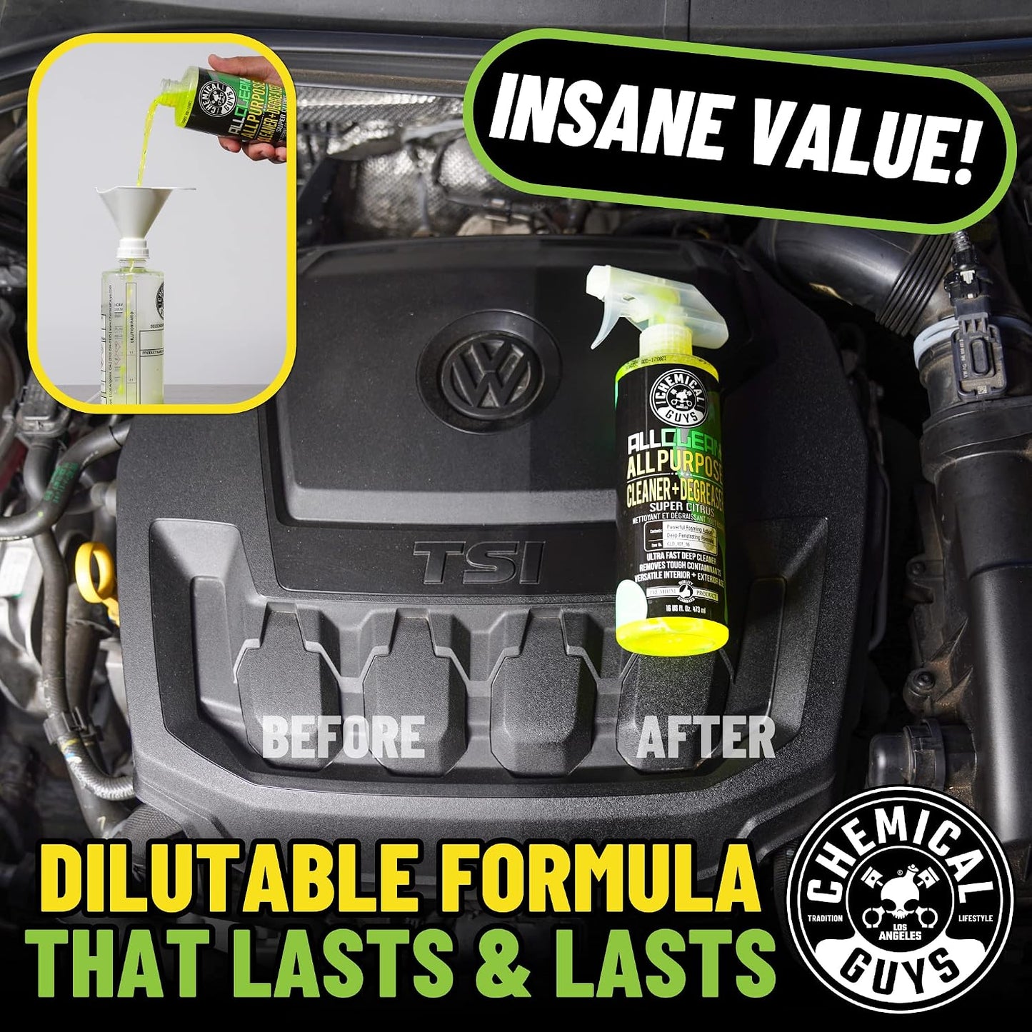 Chemical Guys All Clean+ Citrus All Purpose Cleaner, 16 Fl Oz | Super cleaner, safe for cars, trucks, SUVs, motorcycles, RVs &amp; more, citrus scent