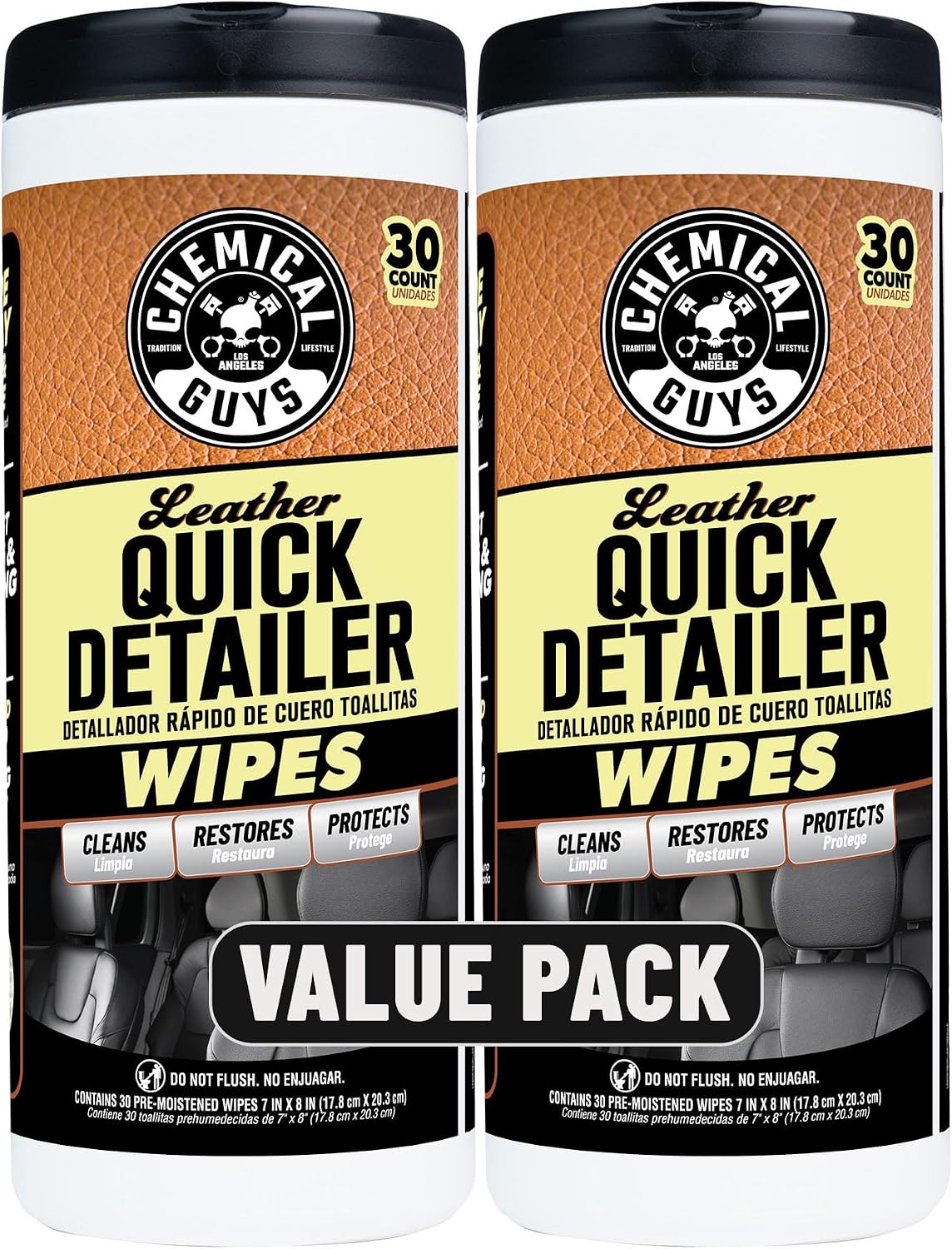 Chemical Guys, Leather Quick Detailer Conditioning Wipes, 30 Count, 2 Pack