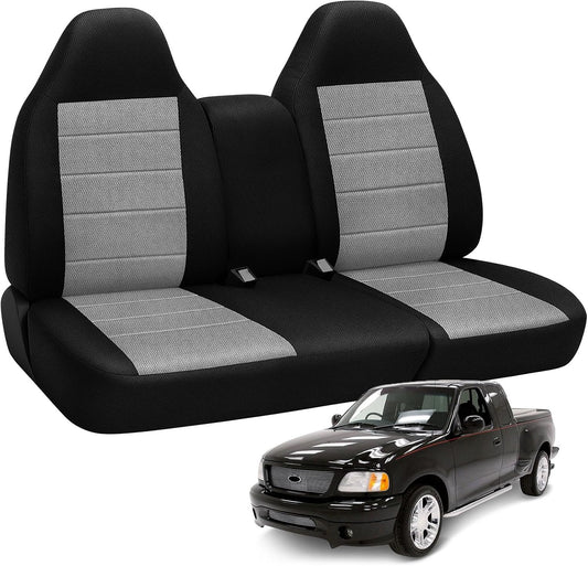 Front Truck Seat Covers for 1997-2000 Ford F-150 | 40/60 Split Bench with Opening Center Console, Not with Airbags Next to The Headrest, Black&Gray