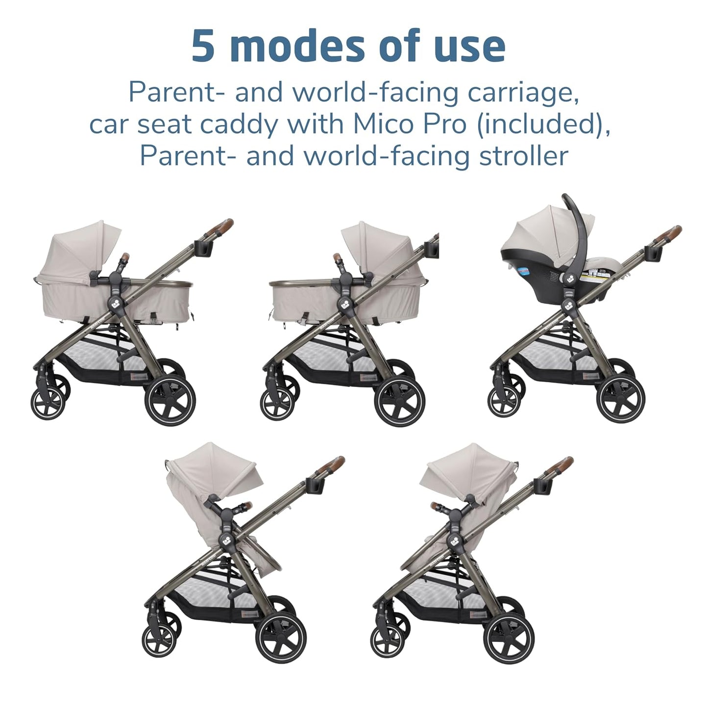 Maxi-Cosi Zelia 2 Luxe 5-in-1 Modular Travel System, New Hope Tan