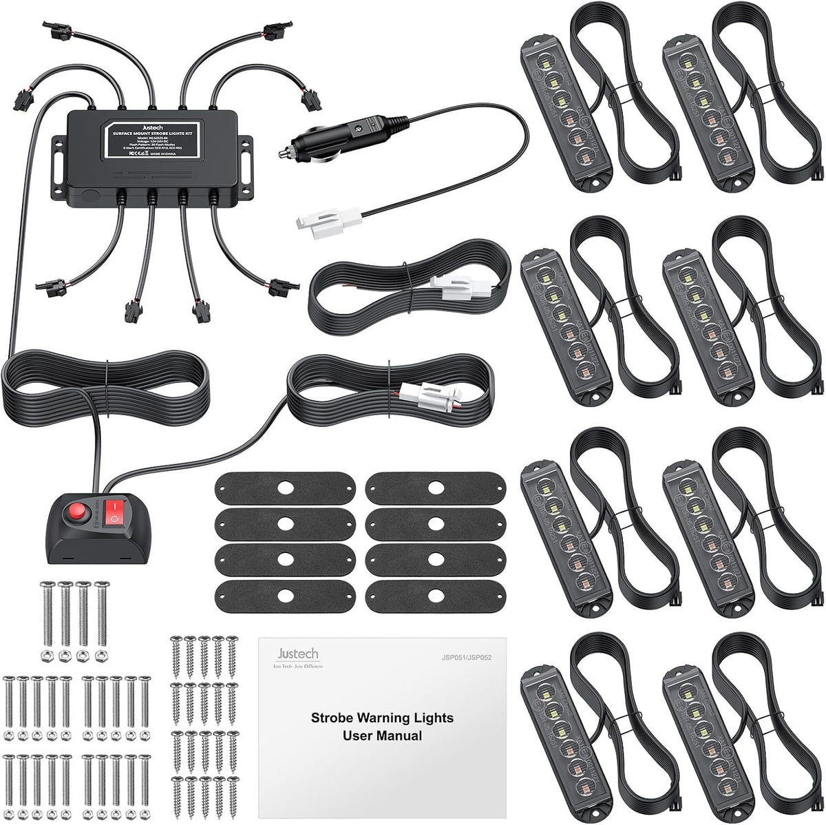 Justech Surface Mount Strobe Lights for Trucks, 8 PCS 6 LED Warning Kit
