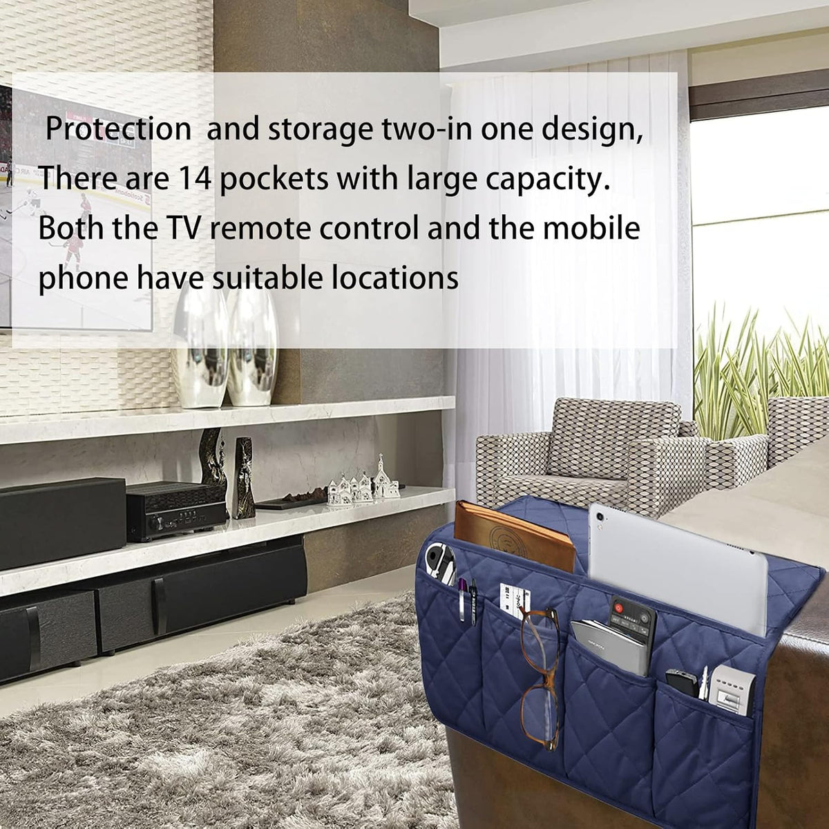 Armchair Caddy for Recliner - Sofa Armrest Organizer with 14 Pockets
