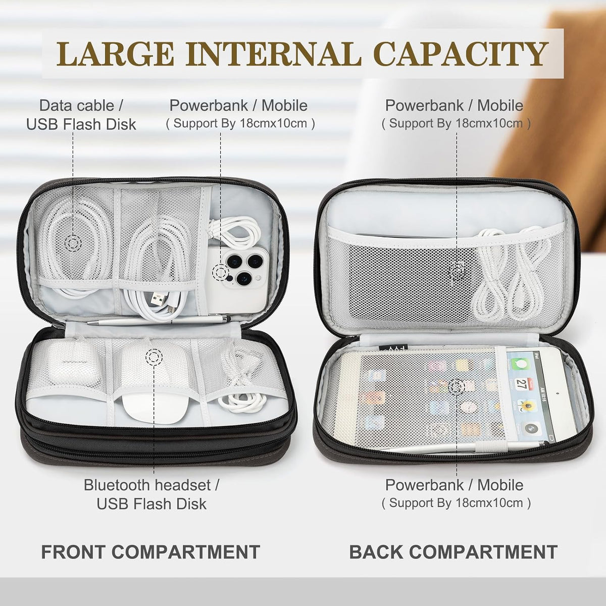 FYY Electronic Organizer, Travel Tech Pouch Bag, Large, Coffee