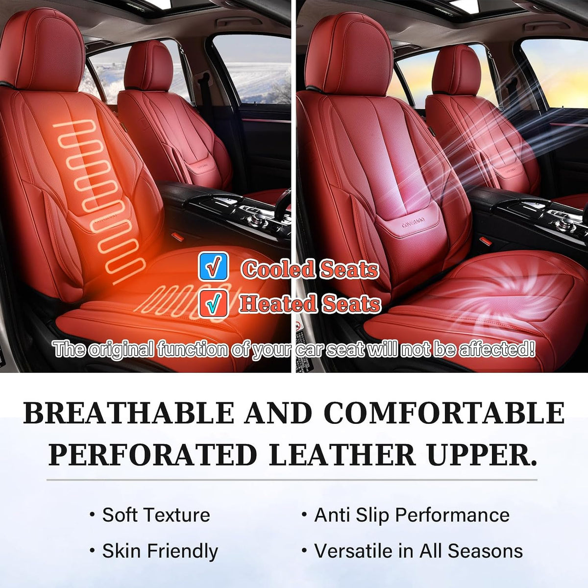 Coverado Seat Covers, Car Seat Covers Front Seats, Car Seat Cover, Car Seat Protector Waterproof, Car Seat Cushion Leather, Red Seat Covers Carseat Cover Universal Fit for Most Cars