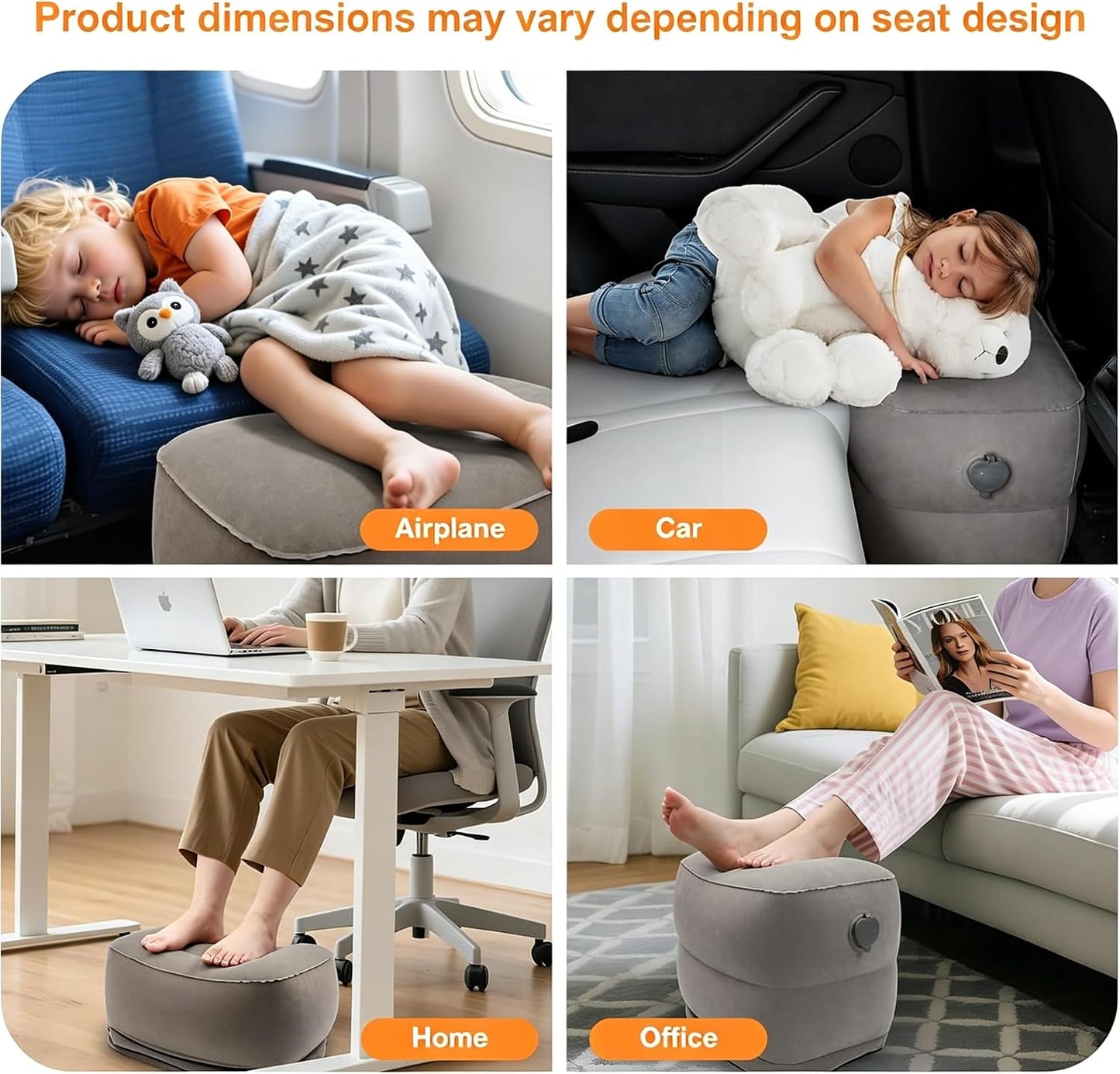 Maliton Inflatable Foot Rest Pillow for Travel,Kids Airplane Bed,Adjustable 3 Layers Height Leg Pillow of Air Travel Essentials,Car, Office, Home - Fast Inflation (Grey)