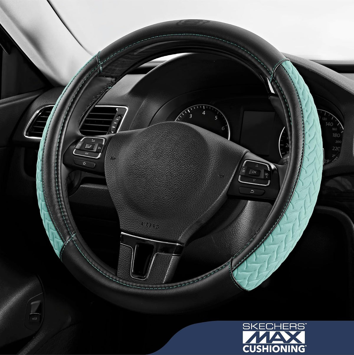 Skechers Steering Wheel Cover,Max Cushioning Leather Steering Wheel Cover Universal Fit 14" 1/2-15" Car Wheel Protector for Men Women Fit Suvs,Vans,Sedans,Car,Trucks,Mint