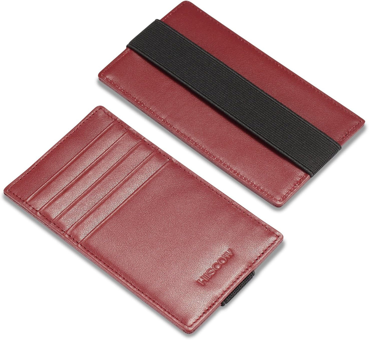 HISCOW Car Sun Visor Card Holder with Elastic Band Fastener - Italian Calfskin (Wine Red)