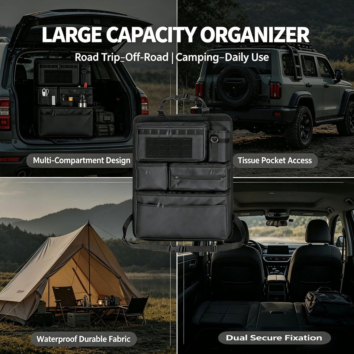 2-in-1 Car Organizer Kit – Seat Back + Visor MOLLE Pouches