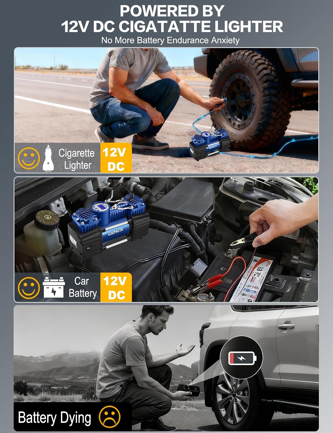 GSPSCN Heavy Duty Tire Inflator 12V Portable Digital Air Compressor Pump