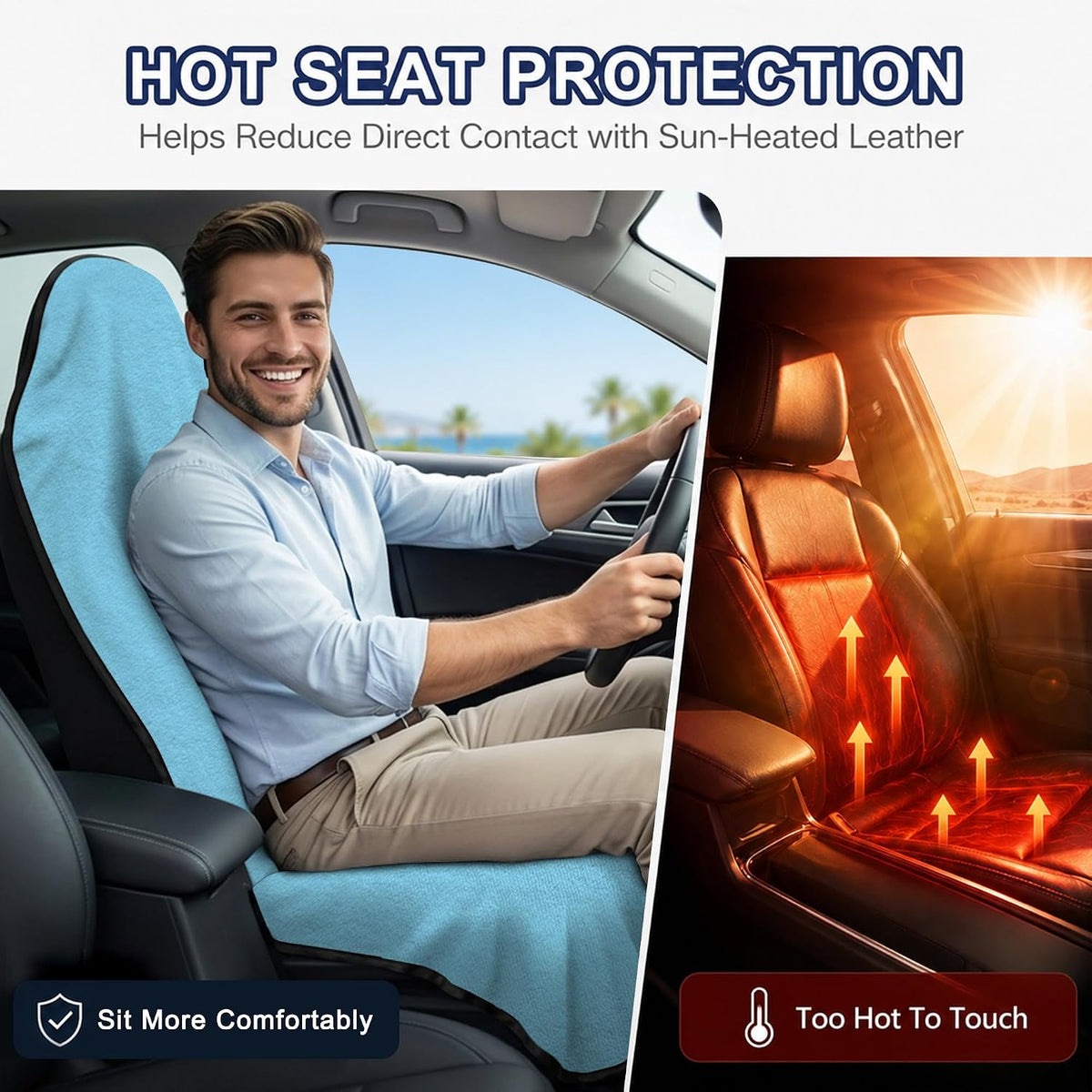 Car Seat Towel Cover 2 Pack for Front Seats, Sweat Absorbent Car Seat Protector with Non-Slip Backing, Waterproof Towel Car Seat Covers for Runners, Gym, Swimming, Beach, Pets, Sky Blue