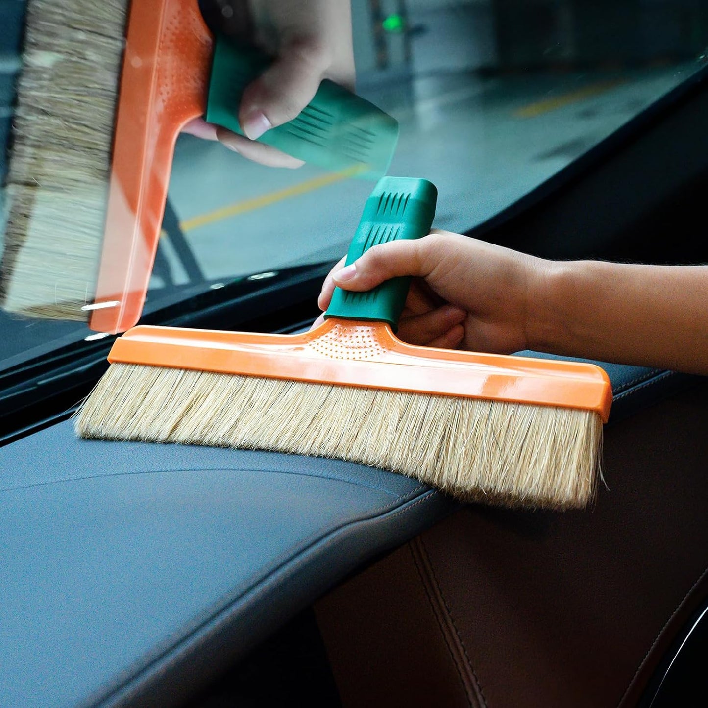 FOSHIO Brush Wrap Tool, 12" Professional Soft Boar Hair Bristle Car Detailing Brush with Rubber Handle for Vinyl Wrapping, Cleaning Interiors & Exteriors Car Wash & Window Tint Brush Tool