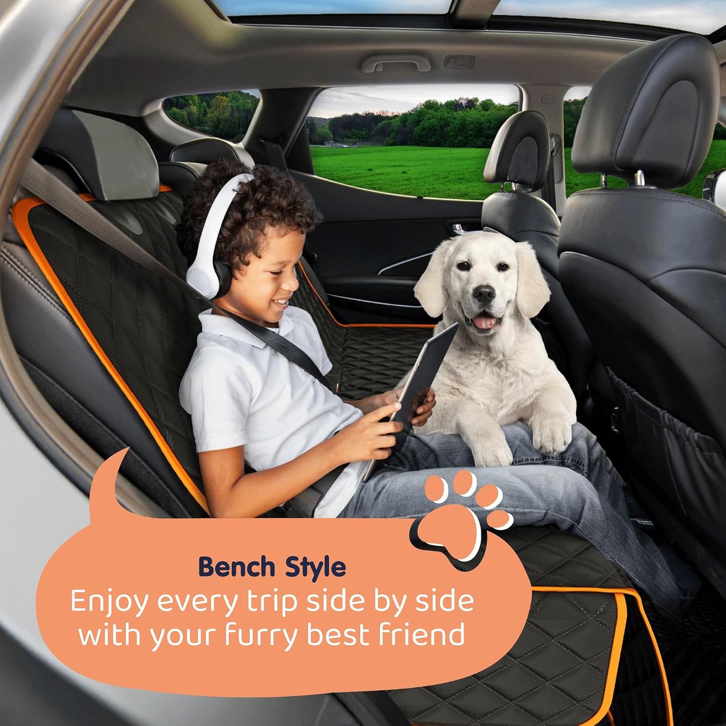 Petloox Dog Car Seat Cover for Back Seat, Waterproof Hammock for Car, SUV & Truck, Non-Slip Backseat Cover for Dogs, Heavy-Duty Dog Hammock Style Seat Protector Pets, Easy to Install & Clean