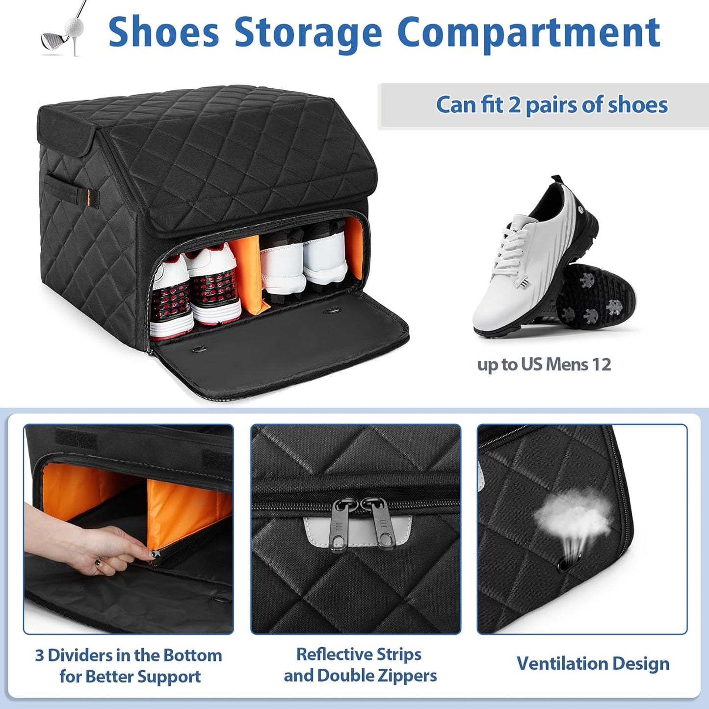 PGmoon Upgraded Golf Trunk Organizer, Golf Car Organizer with Separate Ventilated Compartment for 2 Pair Shoes, Golf Storage with Multi-Compartment for Golf Accessories, Gifts for Golfers