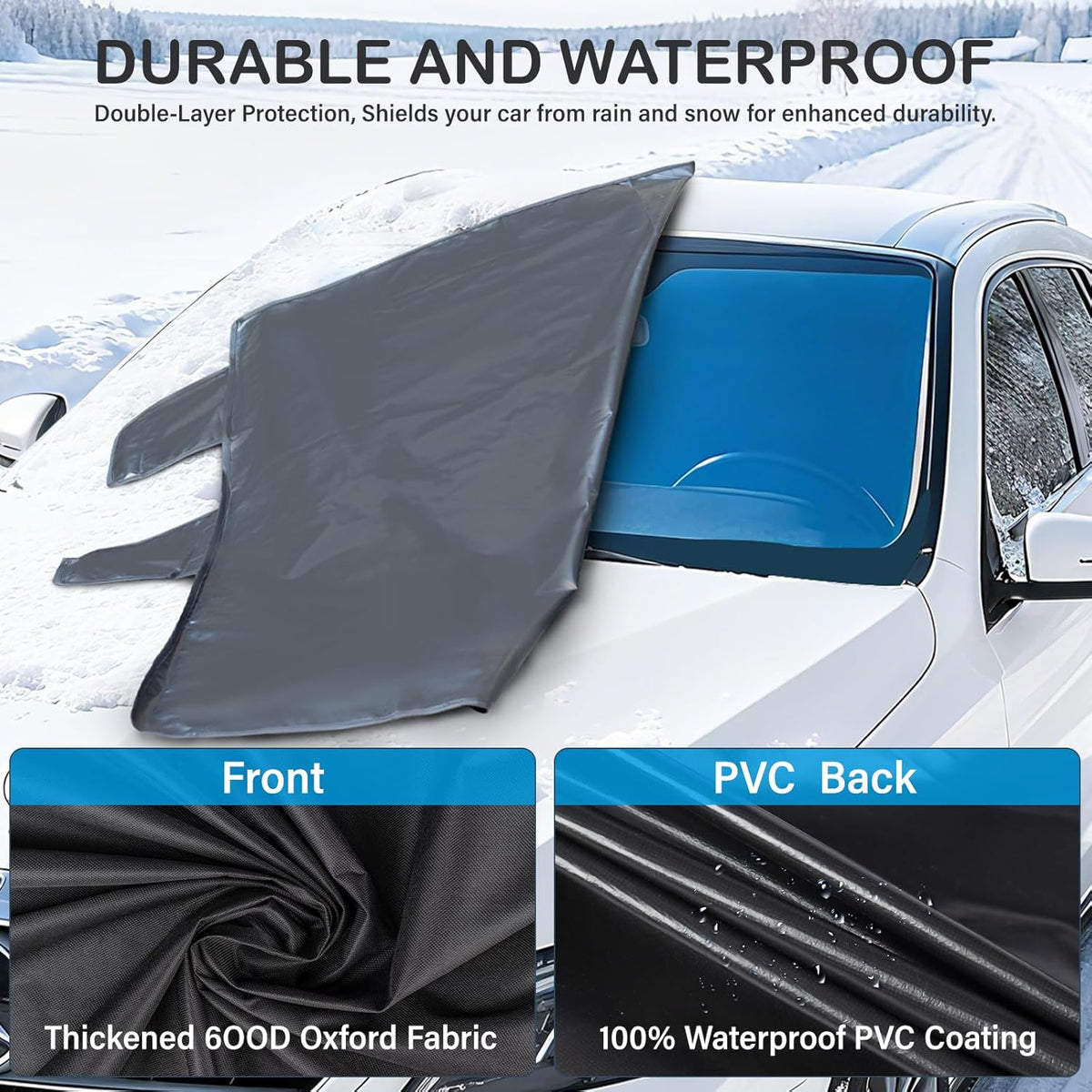 Instraella Windshield Cover for Ice and Snow, All-Season Car Windshield Cover with Heavy Duty Oxford Fabric, Windproof Front Window Protector Sun Shade with Mirror Covers for Cars, SUVs and Trucks