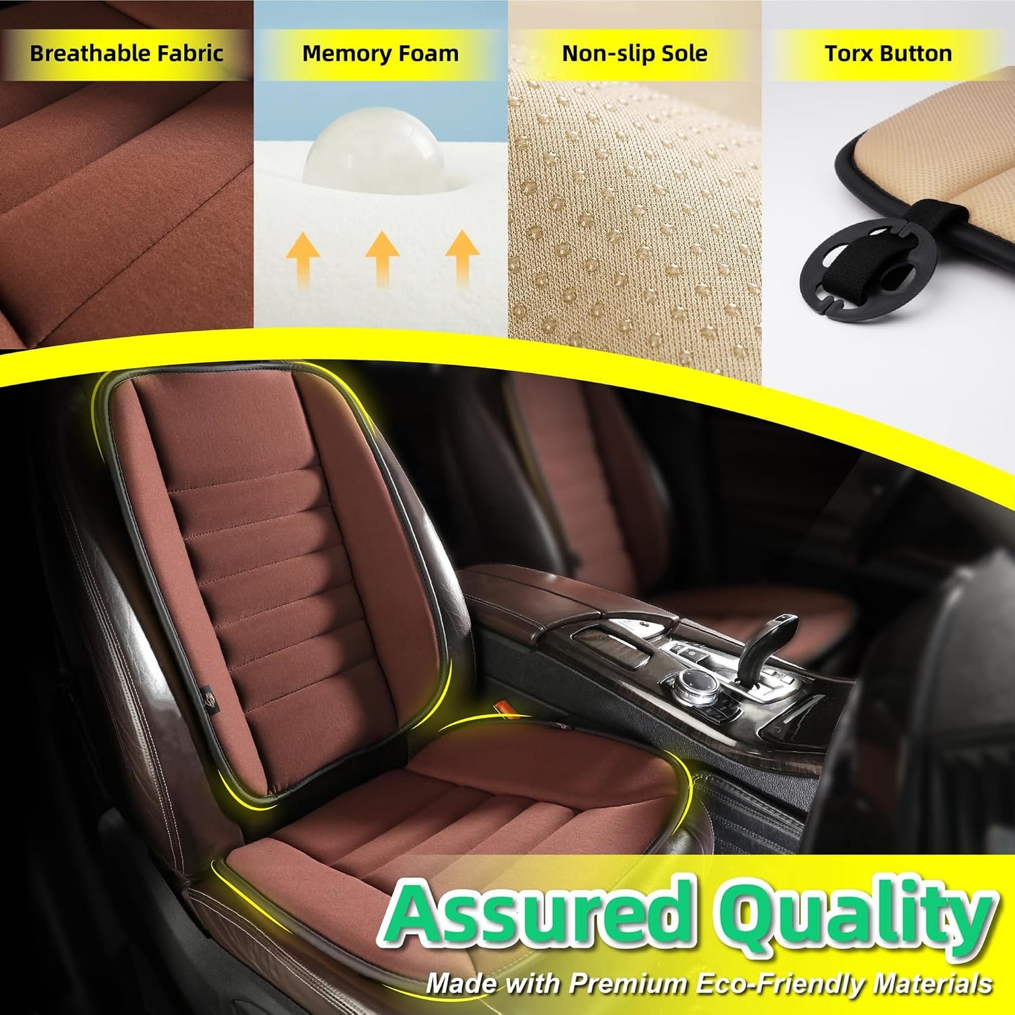 kingphenix Car Seat Cushion with Back Support Pillow, Memory Foam, Brown | Memory Foam Car Cushion for Long Driving, Truck, Office Chair, Tailbone and Lower Back Support
