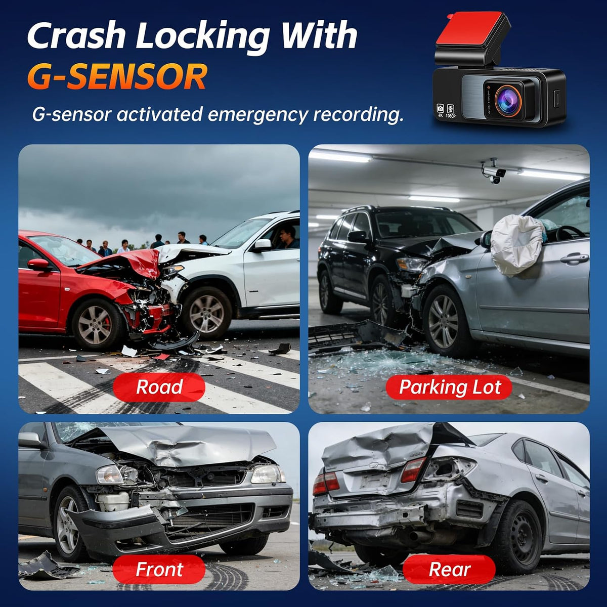 4K Dash Cam Front and Rear, Volxcereo Wireless Dash Camera 5G WiFi&APP&GPS