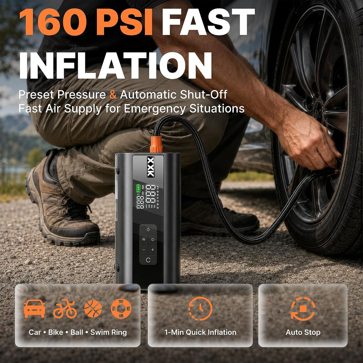 9000A Jump Starter with Air Compressor, 160PSI Portable Tire Inflator