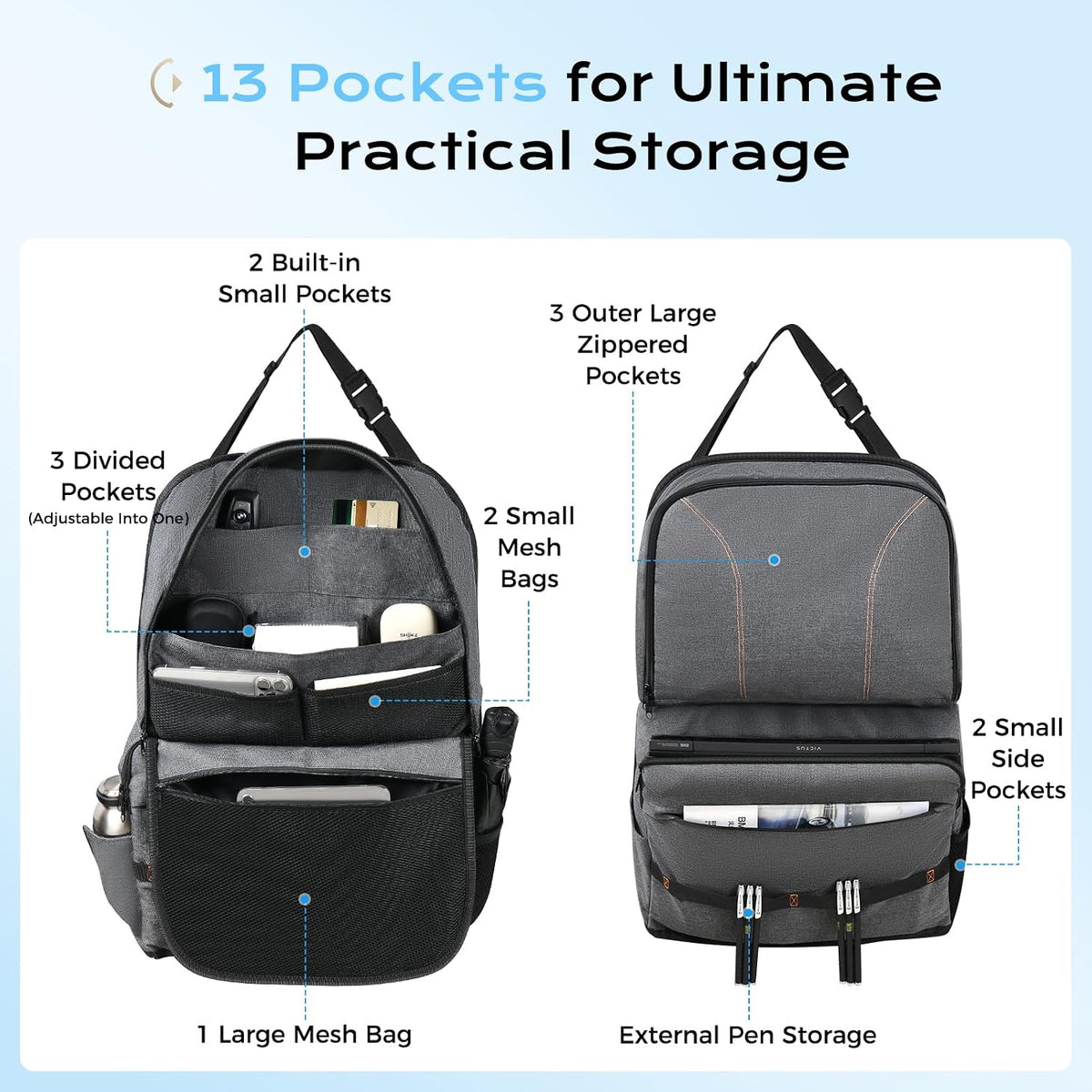 Coverado Backseat Car Organizer 2 Packs, Heavy-Duty Durable Dual-Way Use Car Back Seat Organizer Waterproof with Multi Pockets, Zipper Closure Design, Protect Valuables from Spills, Keeps Car Tidy