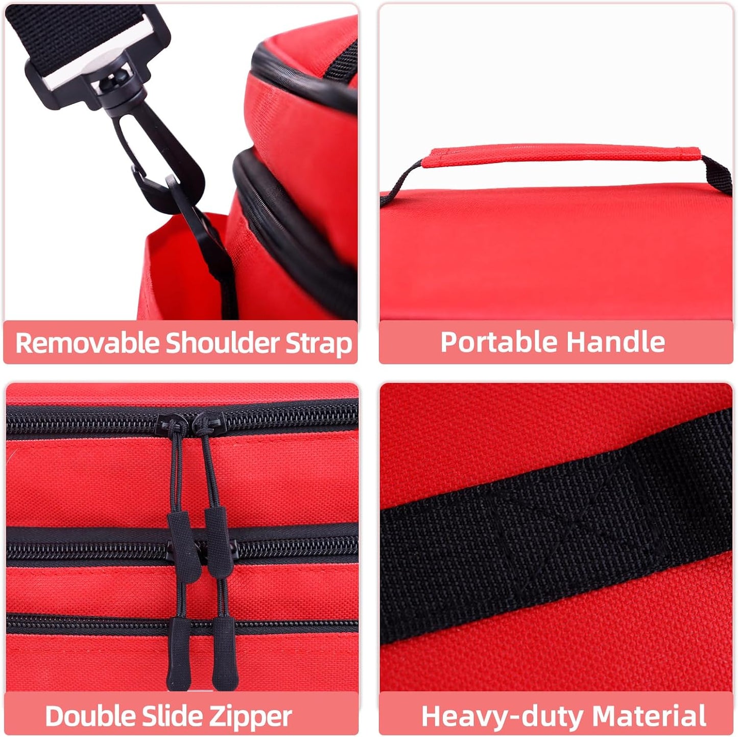 ALSLEA First Aid Bag Empty Large 2 Layer Medical Bag with Shoulder Strap 16”x 9½” x 7” Medicine Organizer Box Travel First Aid kit Emergency Supplies Storage Bag for Car, Home, Office, Outdoor (Red)