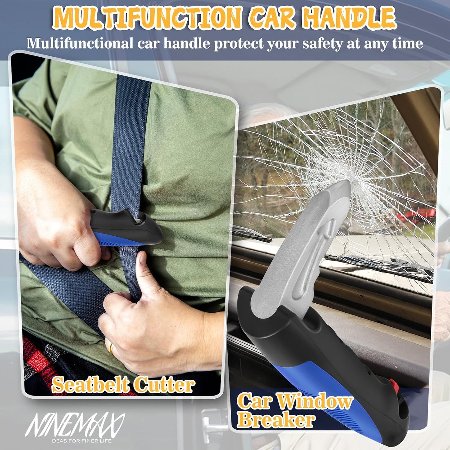 NINEMAX Car Door Assist Handle for Elderly, 3-in-1 Portable Car Cane (2pc) | Stable Support for Easy Vehicle Entry, Fits Most Cars, 3-in-1 Design, Lightweight & Portable, Non-Slip Grip, Tool-Free Setup