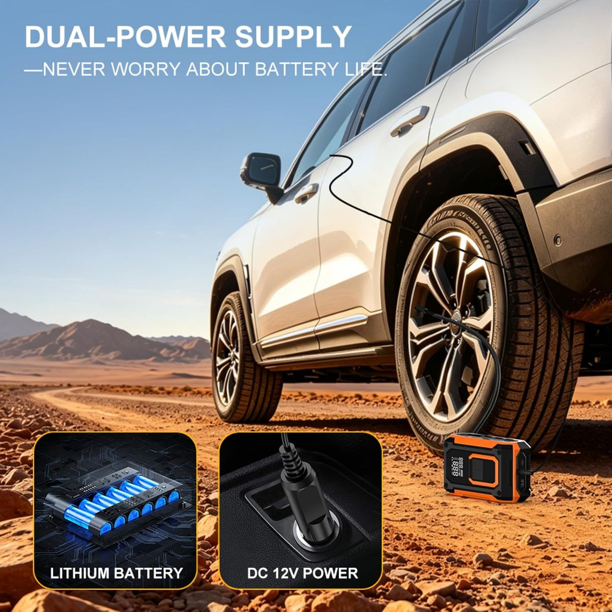 Tire Inflator Portable Air Compressor Cordless Air pump for Car Tires