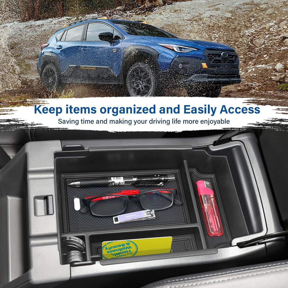 Center Console Organizer for Subaru Crosstrek & Impreza, Black Coin Holder