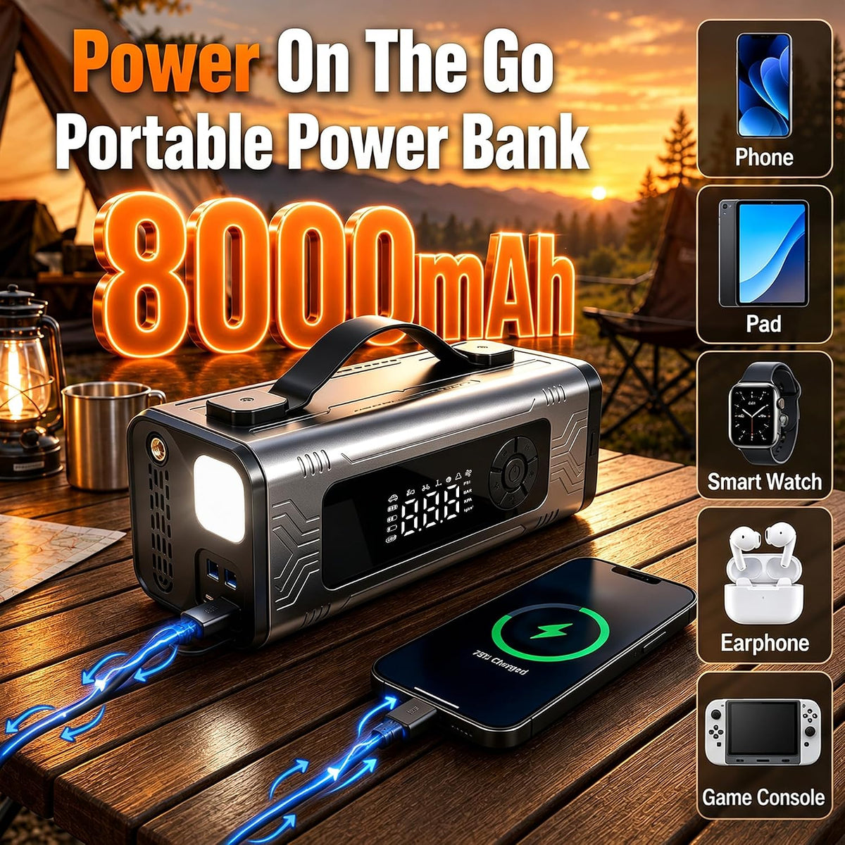 9000A Portable Battery Car Battery Jump Starter with Air Compressor, 160PSI Tire Inflator, 6500Pa Car Vacuum, 3-Mode LED Light & 30000mAh Power Bank, Roadside Emergency for Family Travel, SUV, Truck