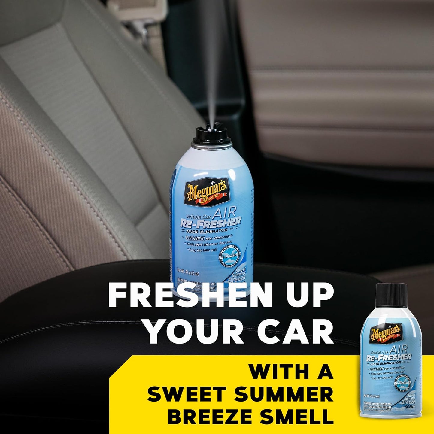 Meguiar’s Whole Car Air Refresher Odor Eliminator, Summer Breeze, 2 Oz— Car Air Freshener For Commuters, Detailers; Mist Refreshes Cabin For Sedan, Suv, Truck, Van