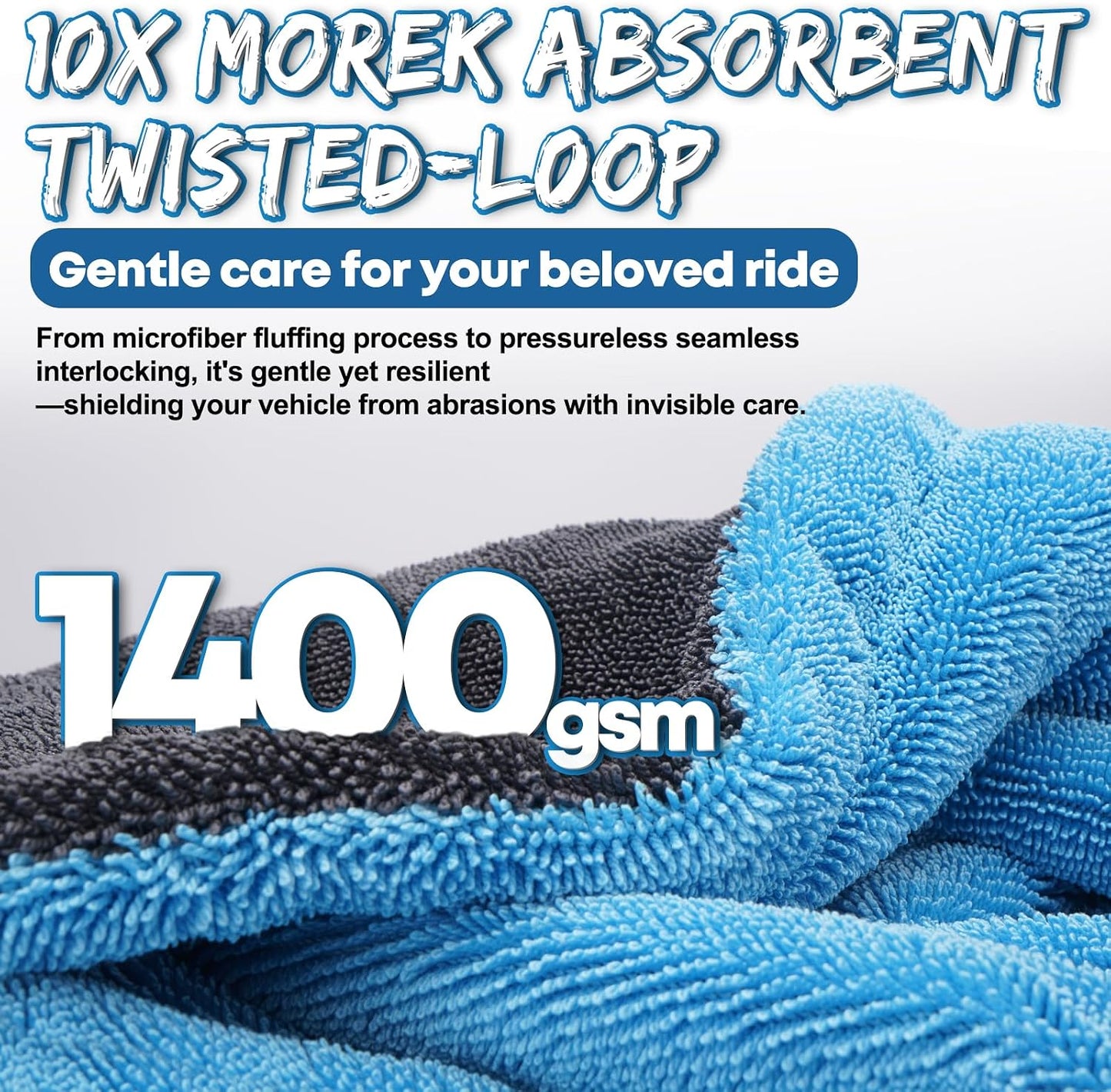Metyond 48”x24” Car Drying Towel for Full-Sized SUV, Dual Sided Microfiber Car Cleaning Towel with Twisting Yarn Technique, 1400GSM Super Absorbent Scratch-Free, Machine Washable (Dark Gray - Blue)