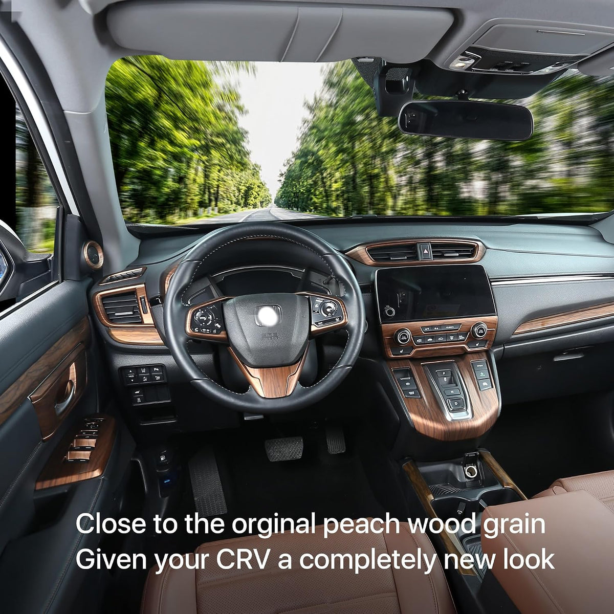 AntBooBoo for Honda CRV 2017 2018 2019 Center Consoles Original Car OEM Style Water Cup Holder Panel Cover Stripe Trims for CR-V Peach Wood Grain